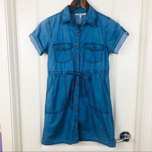 Gilrs Short Sleeve Button Down Faux Denim Dress